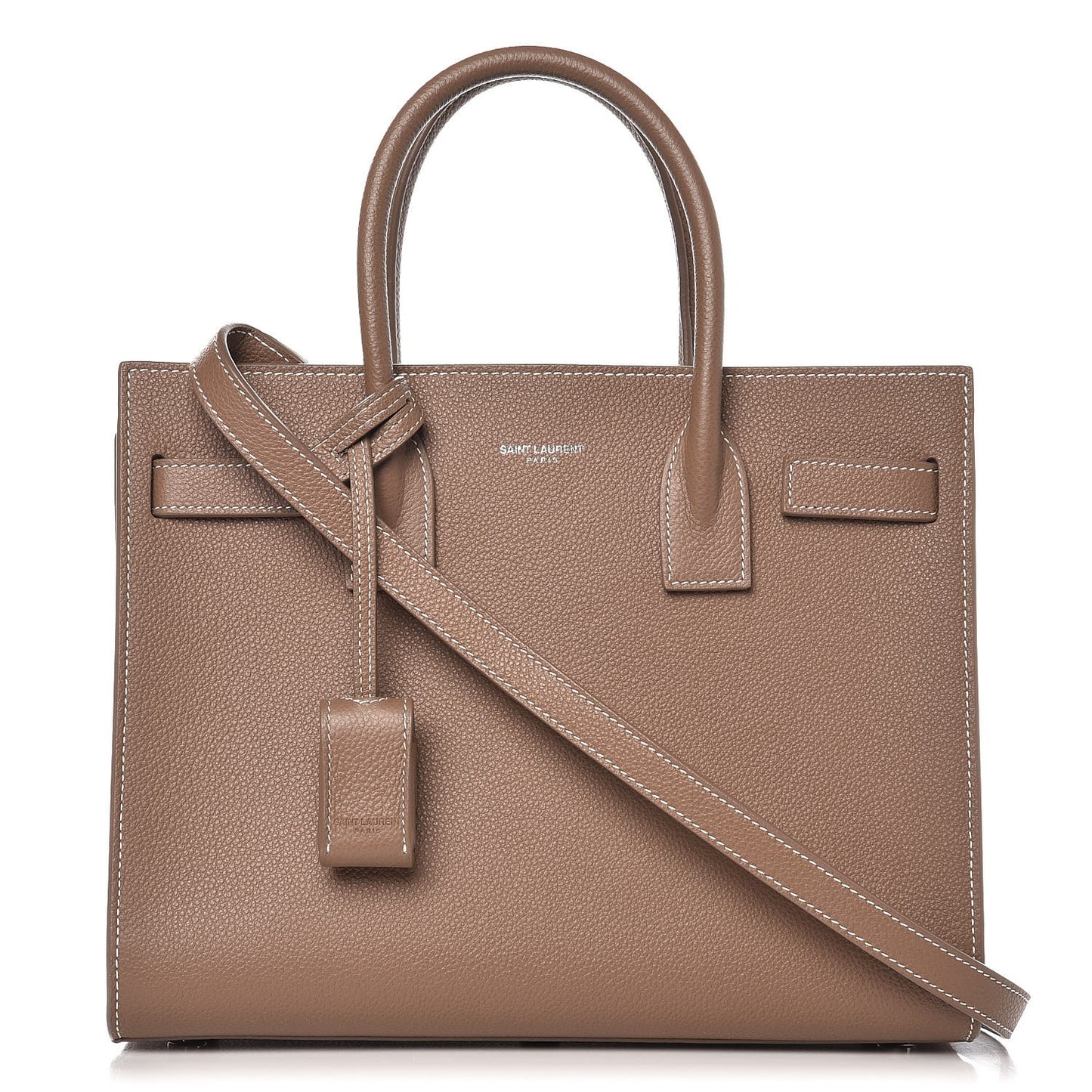 Grained Calfskin Topstich Baby Sac De Jour Taupe