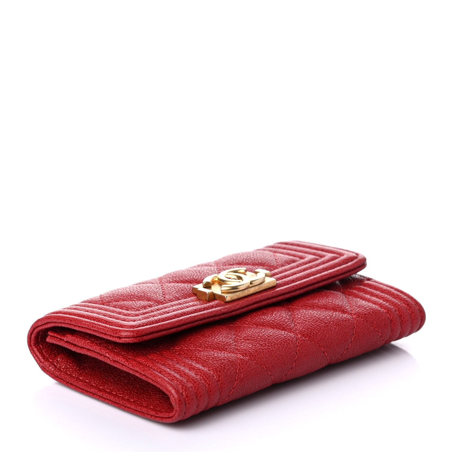 Chanel Caviar Quilted Boy Flap Card Holder Wallet Red 4 of 8