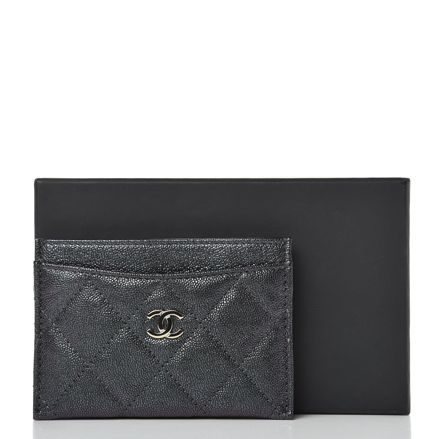 Iridescent Caviar Quilted Card Holder Black