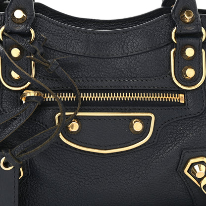 Balenciaga Chevre Gold Metallic Edge Hardware Mini City Bleu Nuit Dark Sea 8 of 12