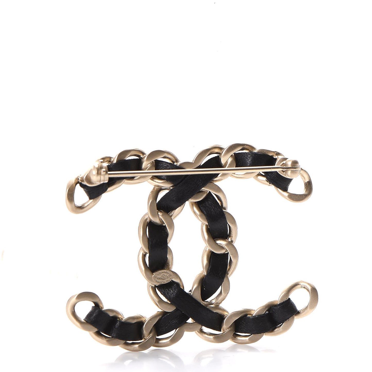 Lambskin Chain CC Brooch Black Gold