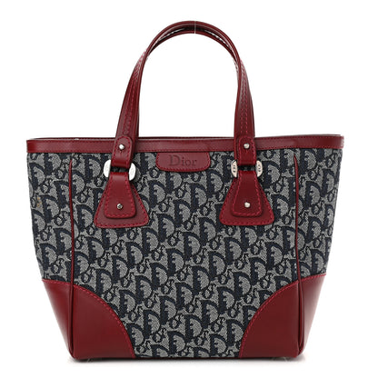 Christian Dior Denim Calfskin Monogram Tote Navy Blue Red 1 of 9