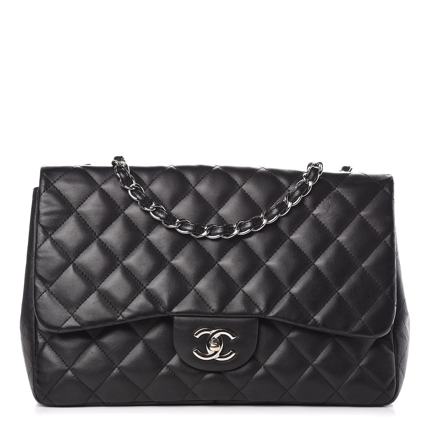 Lambskin Quilted Jumbo Single Flap Black