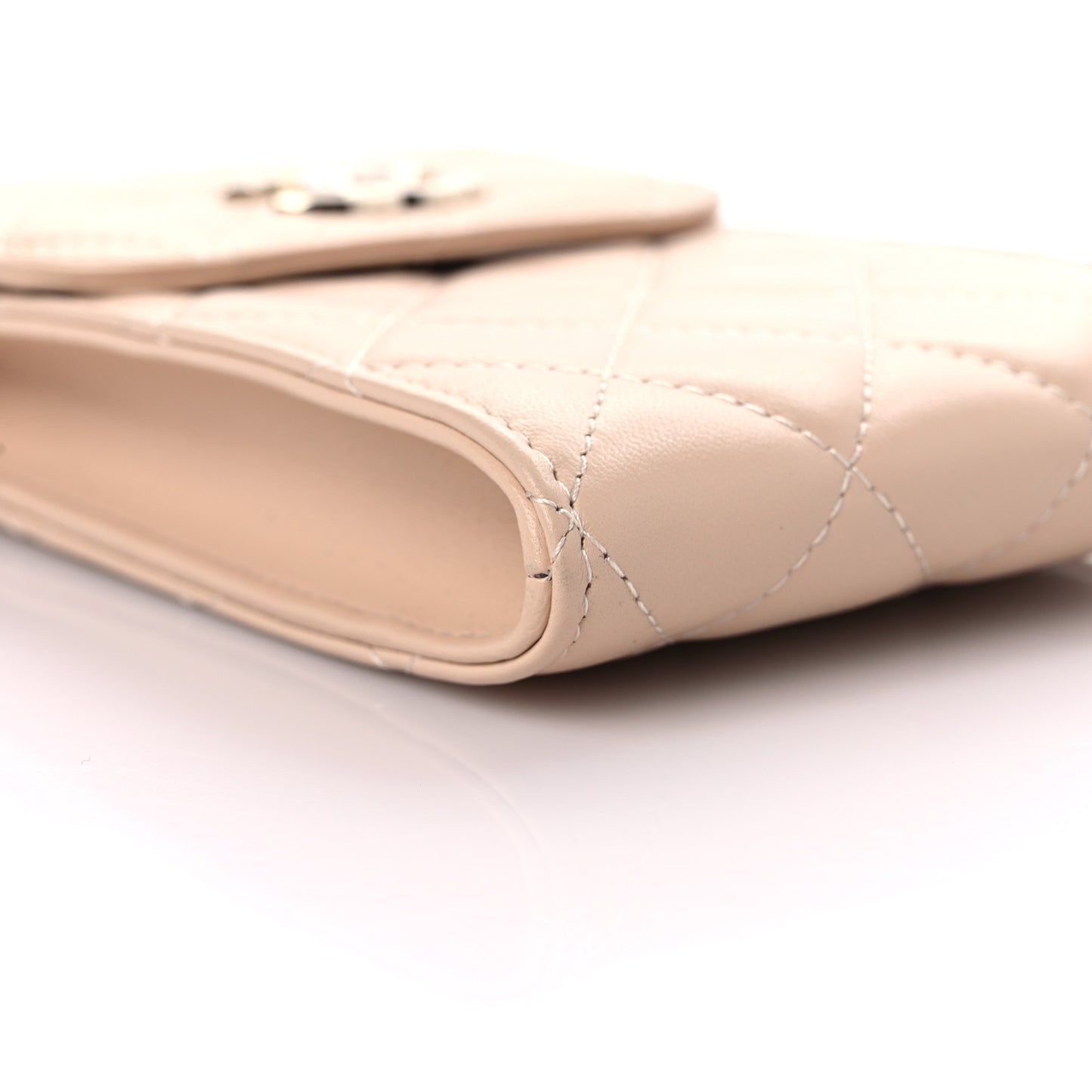 Lambskin Quilted CC Phone Holder Light Beige