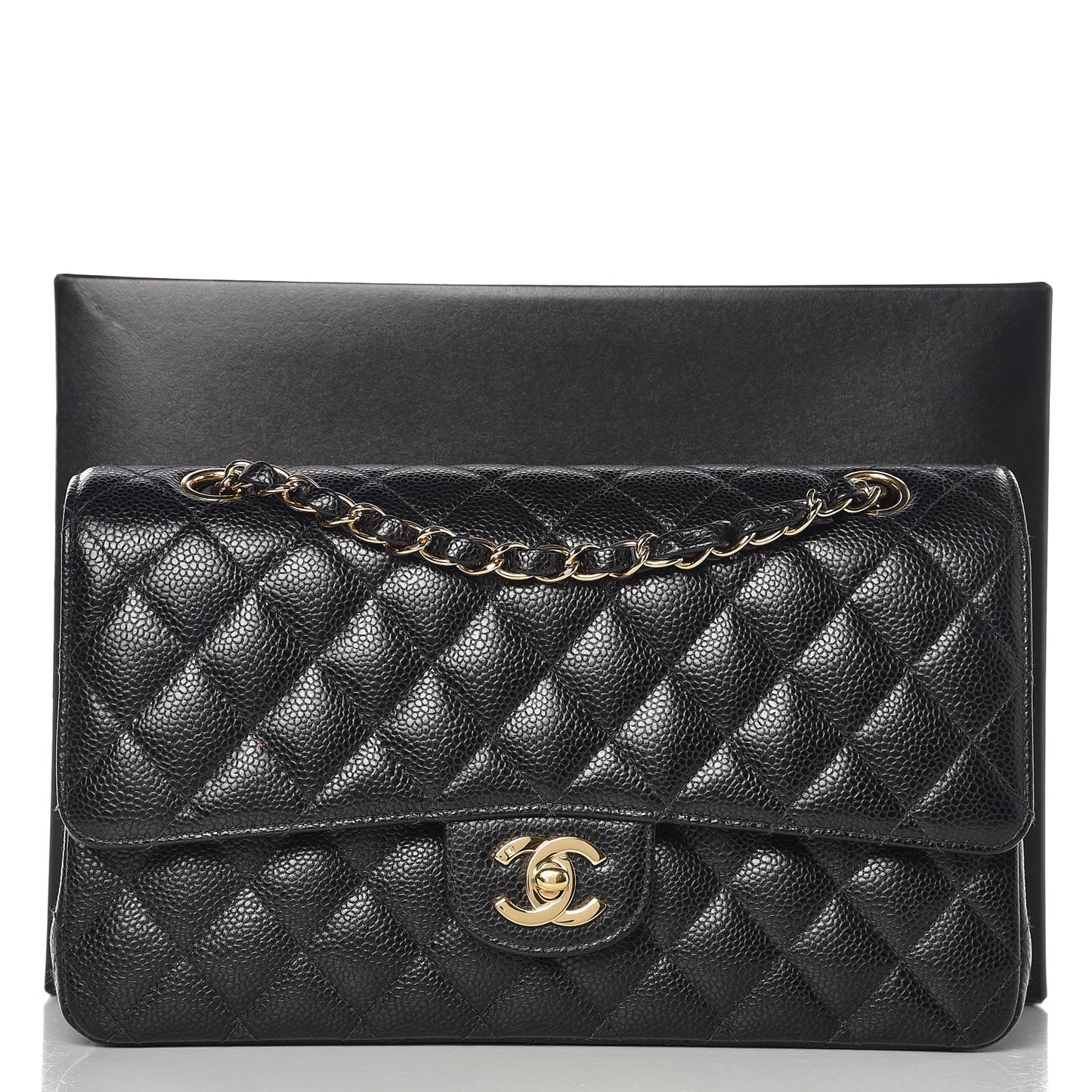 Caviar Quilted Medium Double Flap Black