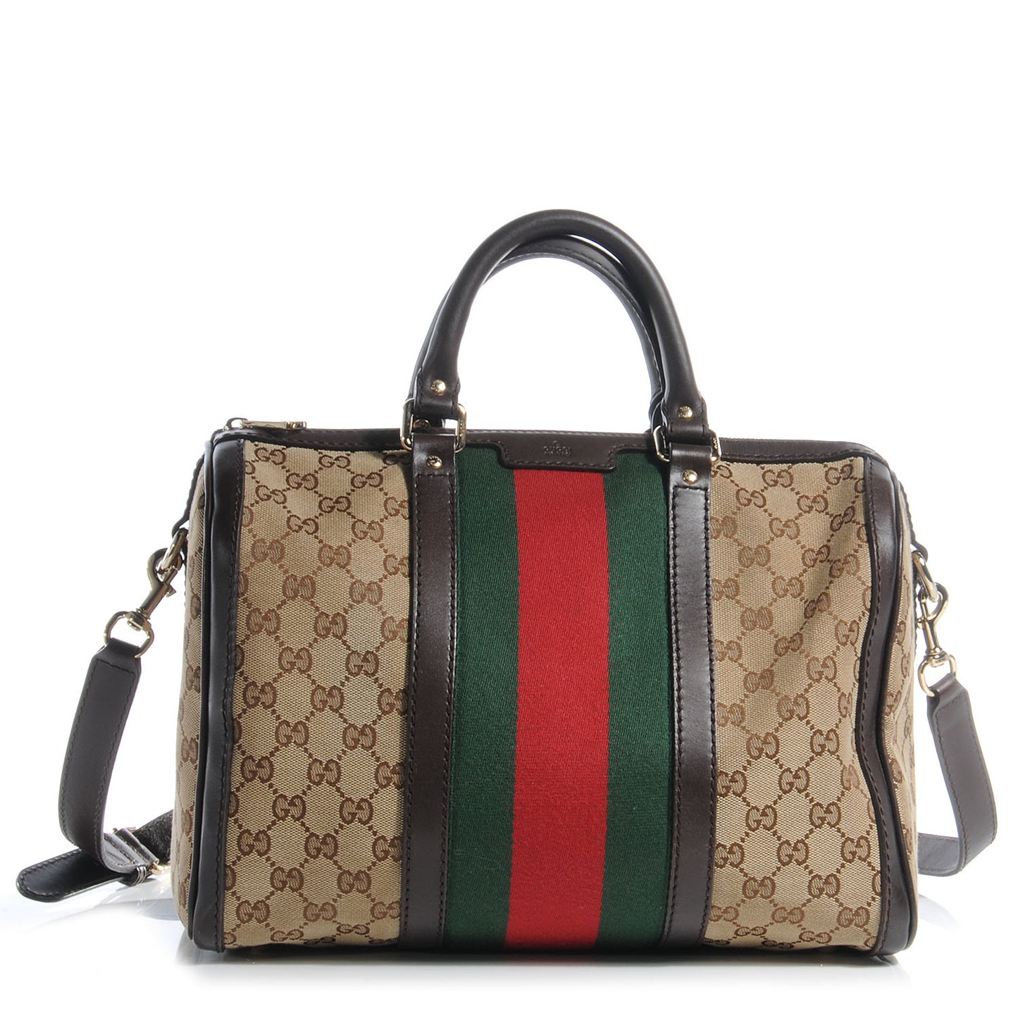 Monogram Selleria Calfskin Vintage Web Medium Boston Beige Ebony Cocoa