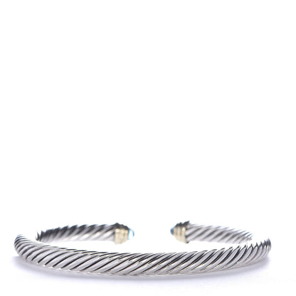David Yurman Sterling Silver 14K Yellow Gold Blue Topaz 5mm Cable Classics Petite Color Bracelet 3 of 4