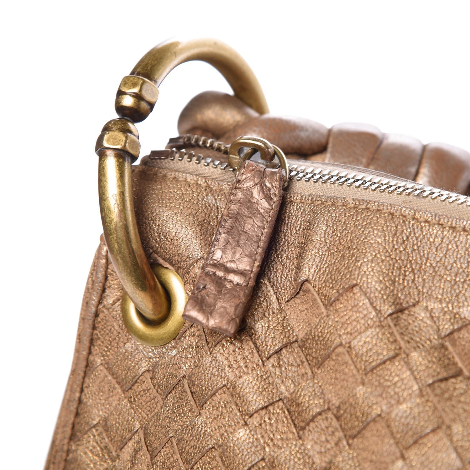 Bottega Veneta Metallic Goatskin Intrecciato Braided Zip Hobo Gold 13 of 22