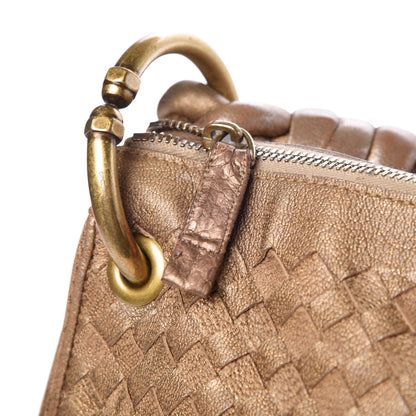 Bottega Veneta Metallic Goatskin Intrecciato Braided Zip Hobo Gold 13 of 22