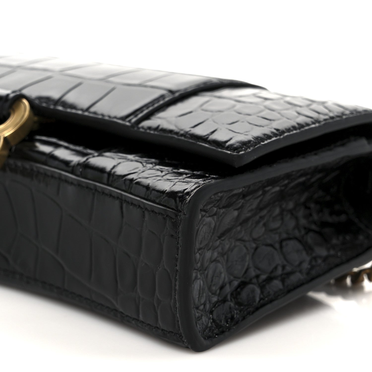 Balenciaga Shiny Calfskin Crocodile Embossed Hourglass Chain Bag Black 11 of 11