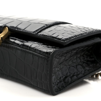 Balenciaga Shiny Calfskin Crocodile Embossed Hourglass Chain Bag Black 11 of 11