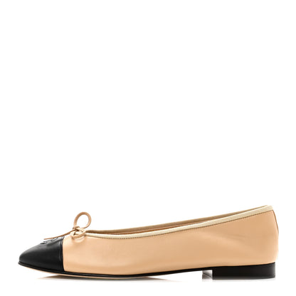 Chanel Lambskin Cap Toe CC Ballerina Flats 41.5 Beige Black 1 of 9