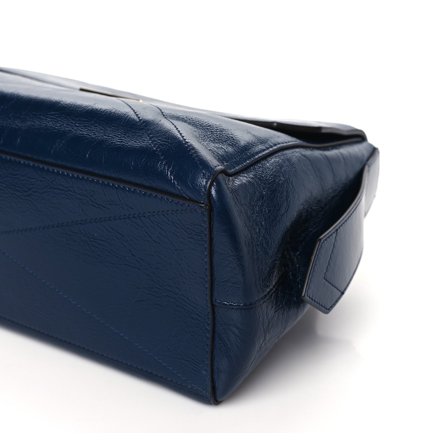 Creased Patent Calfskin Medium ID Flap Navy Blue