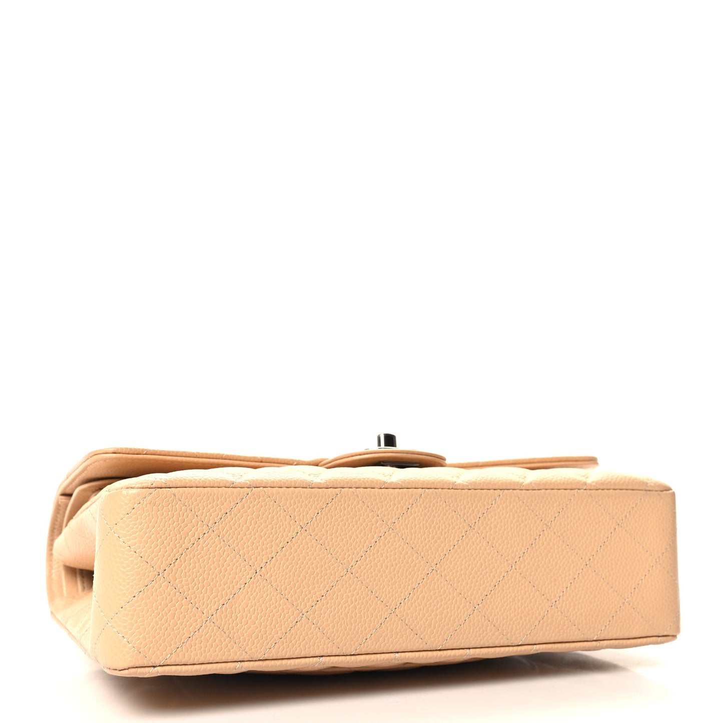 Caviar Quilted Medium Double Flap Beige