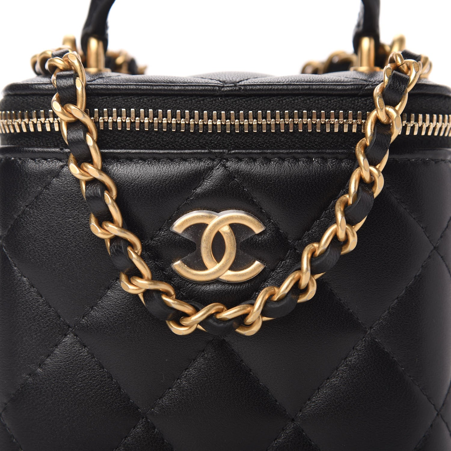 Chanel Lambskin Quilted Top Handle Mini Vanity Case With Chain Black 10 of 11