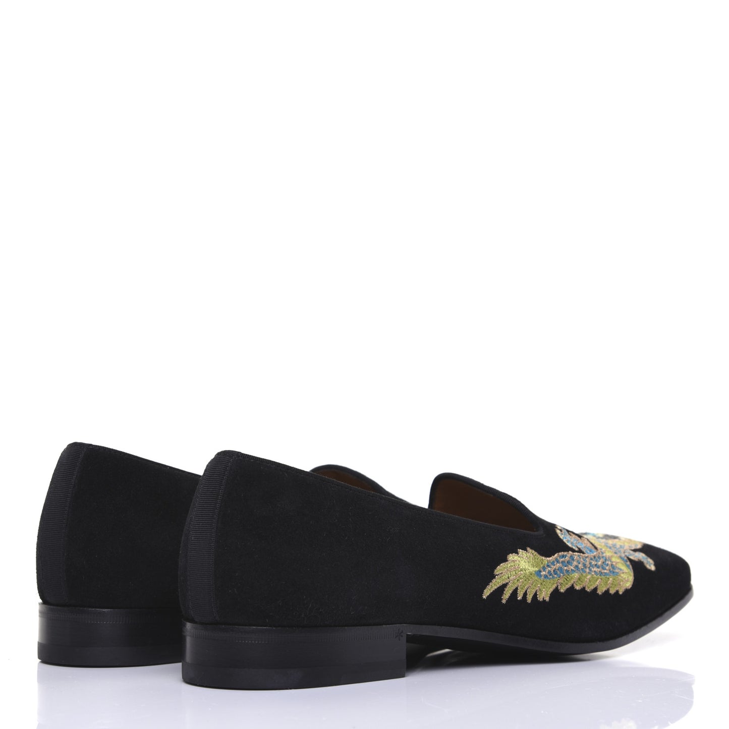 Suede Dragon Embroidered Mens Loafers 11 Black