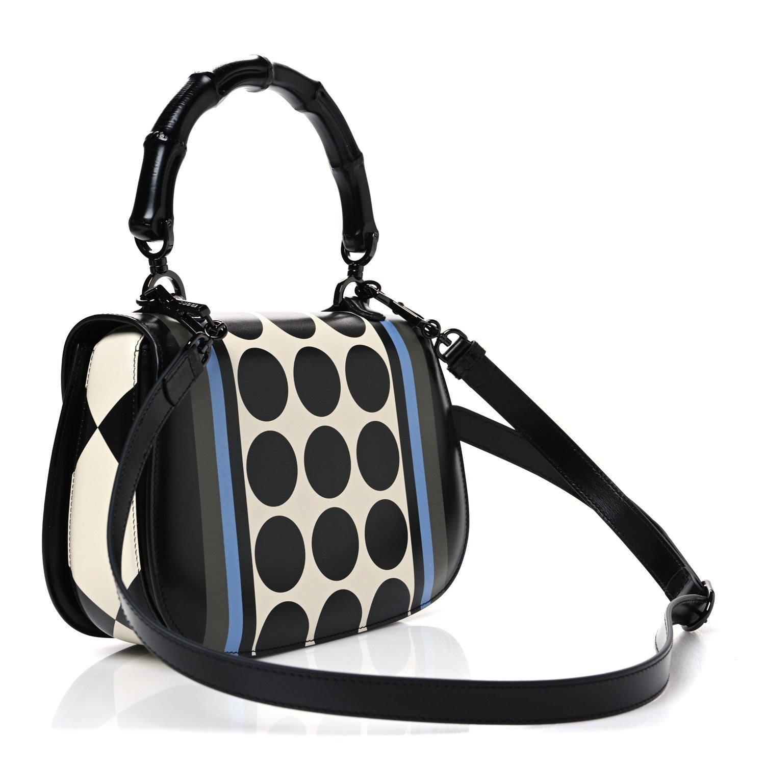 Gucci Calfskin Geometric Print Medium Bamboo 1947 Top Handle Bag Black Multicolor 3 of 10