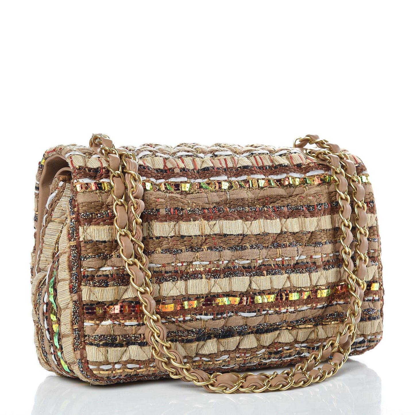 Iridescent Tweed Lambskin Medium Double Flap Dark Beige