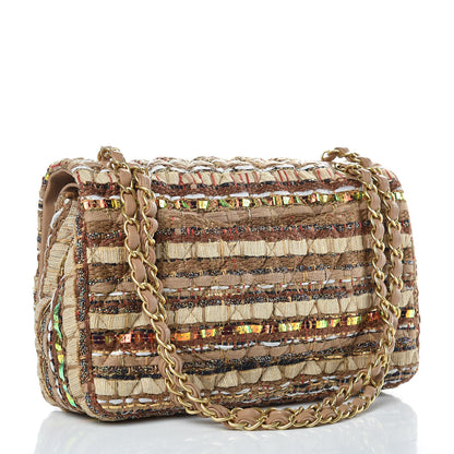 Chanel Iridescent Tweed Lambskin Medium Double Flap Dark Beige 3 of 9