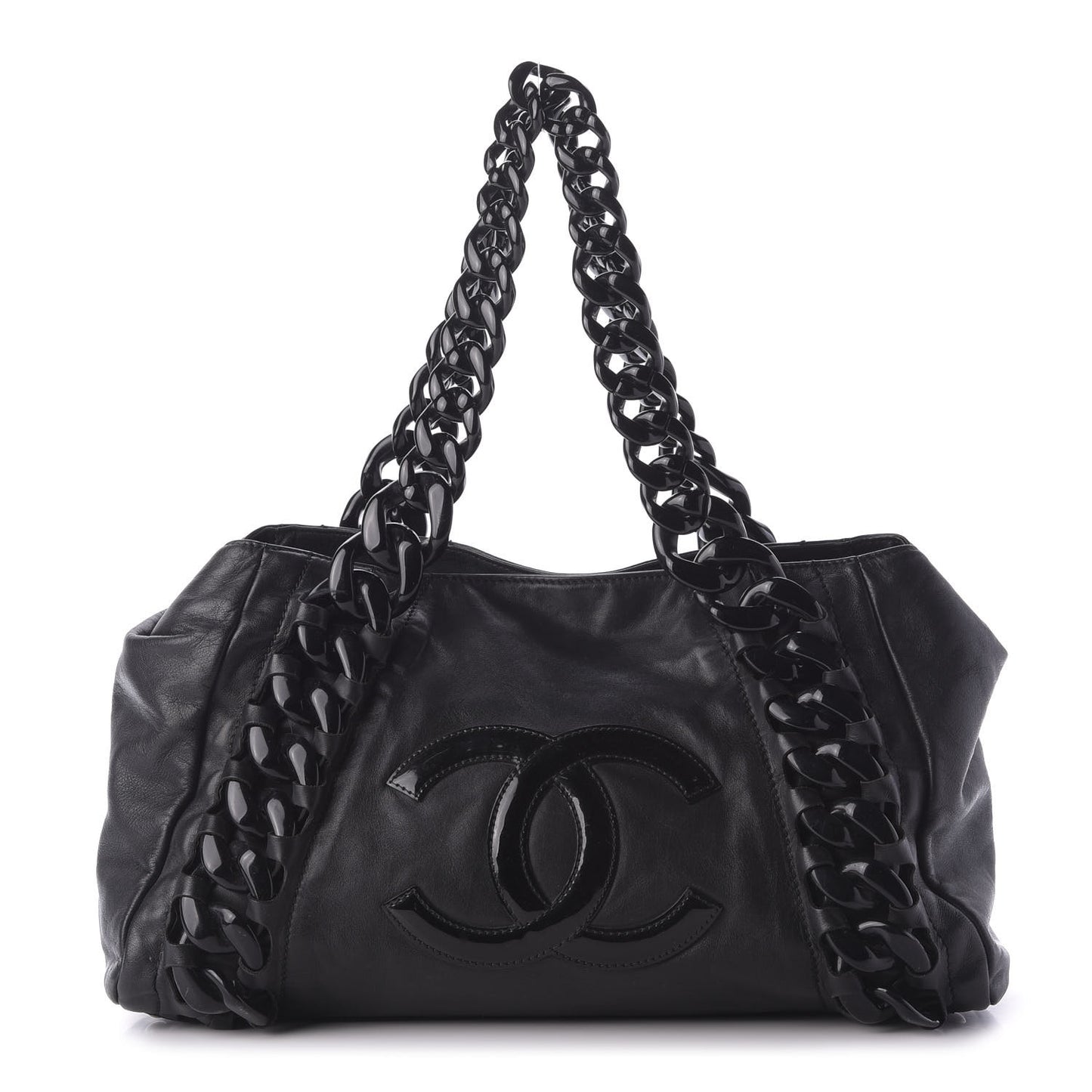 Calfskin Modern Chain Rhodoid East West Tote Black