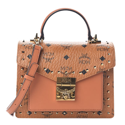 MCM Visetos Studded Small Patricia Satchel Cognac 1 of 8
