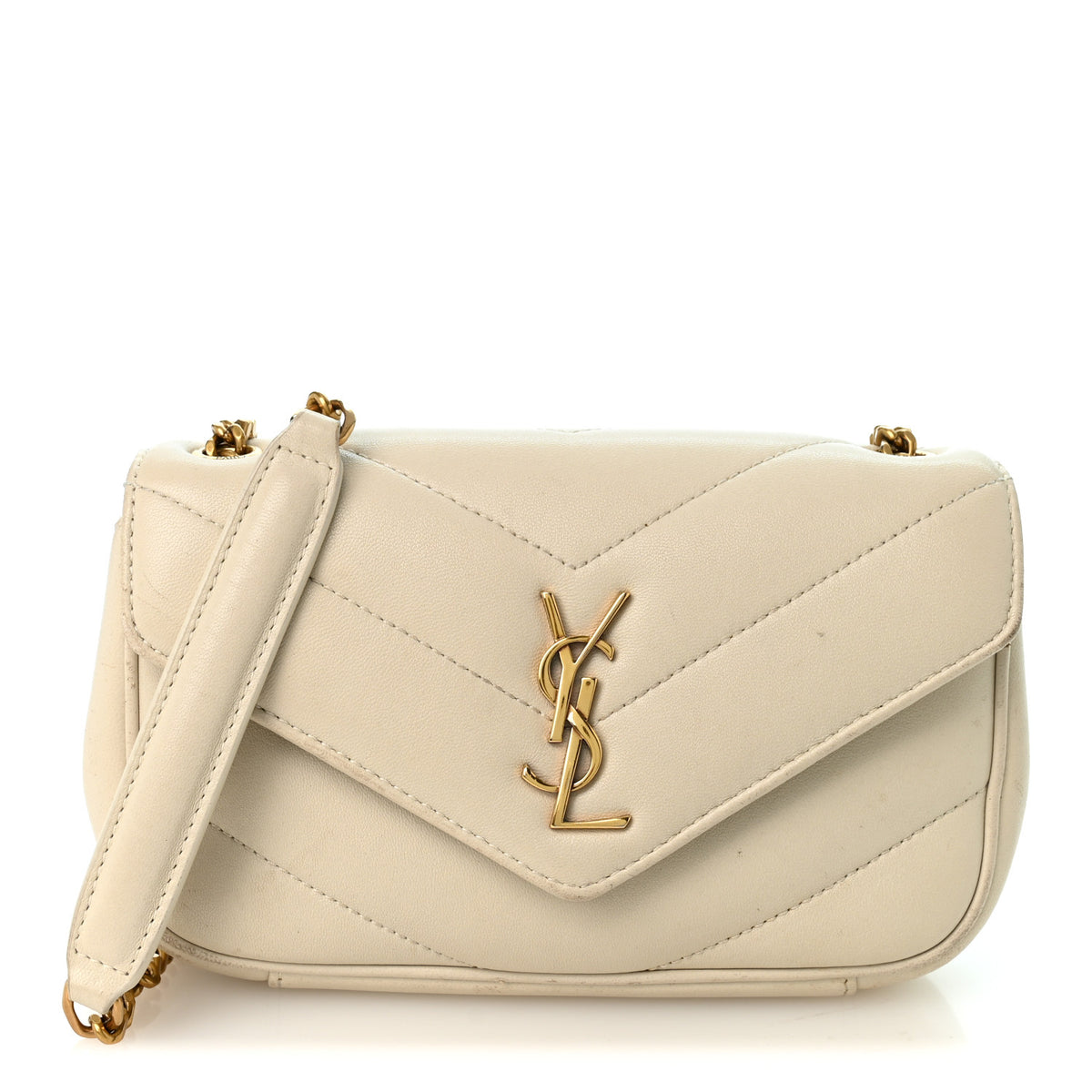Saint Laurent Lambskin Chevron Quilted Mini LouLou  Crema Soft 1 of 13