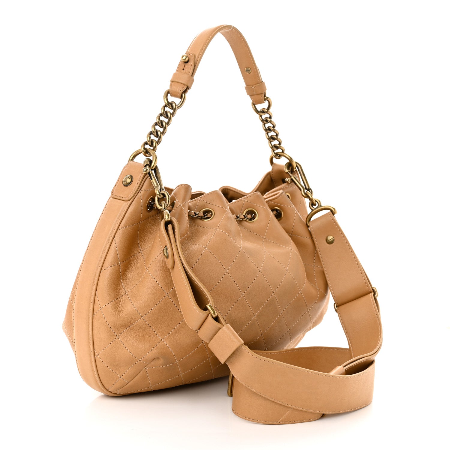 Chanel Calfskin Stitched Large Paris Rome Drawstring CC Bag Beige 3 of 10