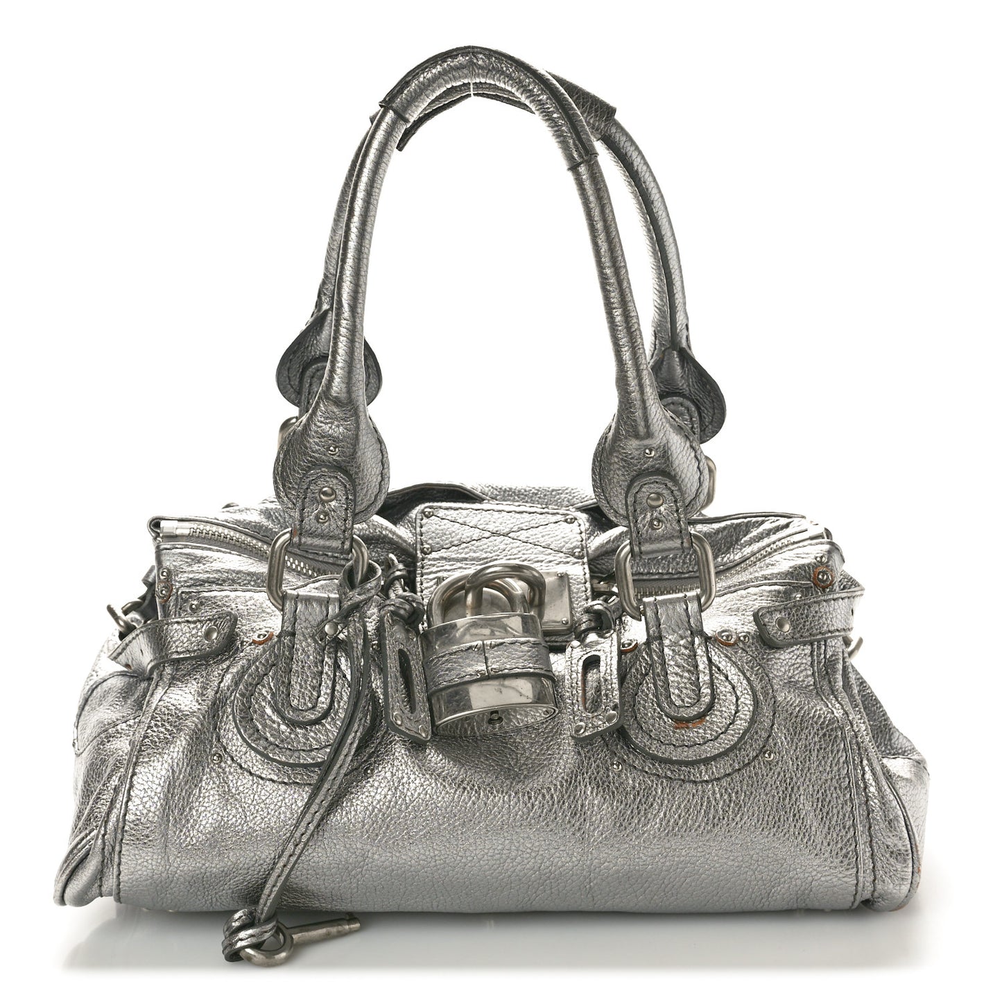 Metallic Calfskin Medium Paddington Satchel Argent