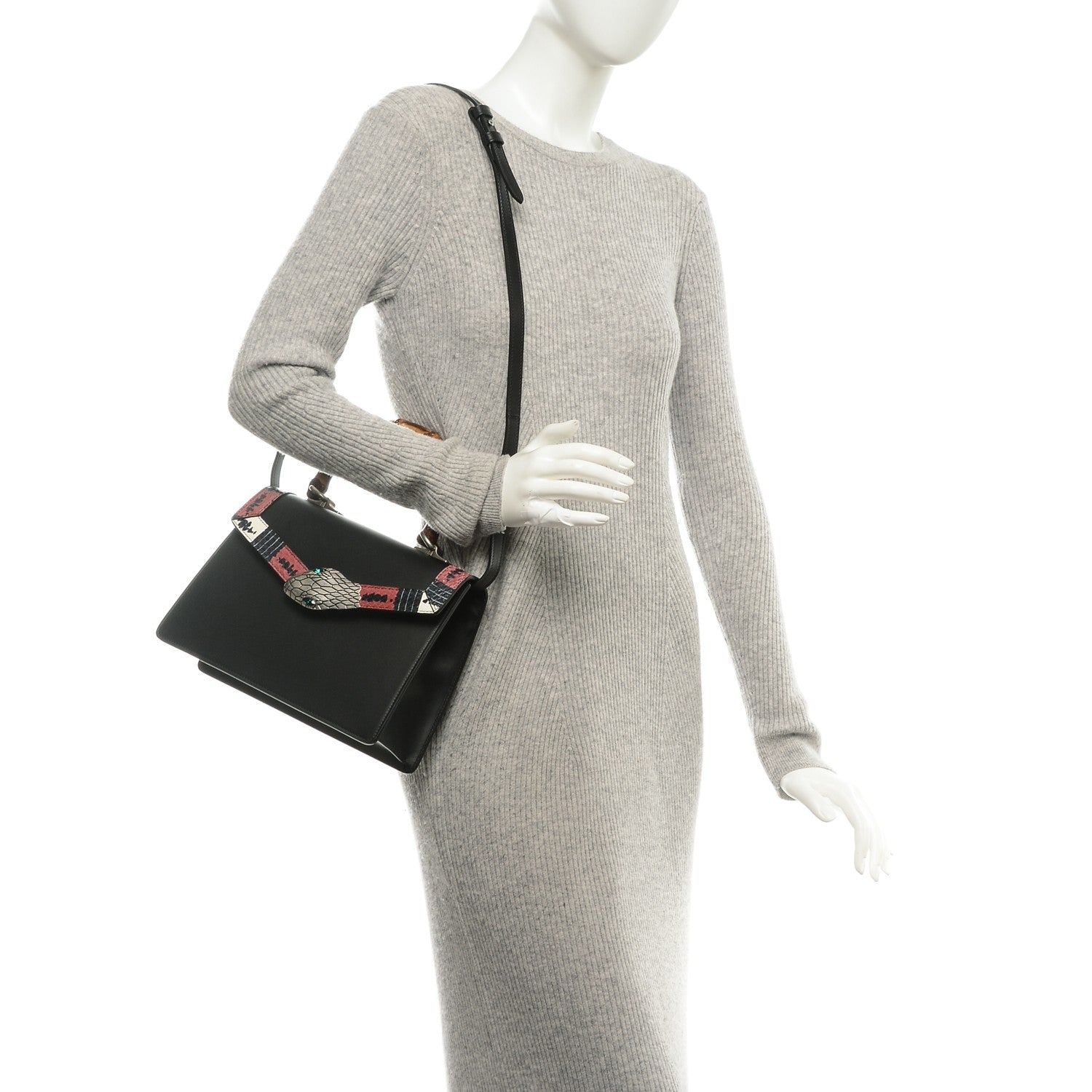 Gucci Calfskin Snakeskin Small Lilith Top Handle Bag Black 2 of 6