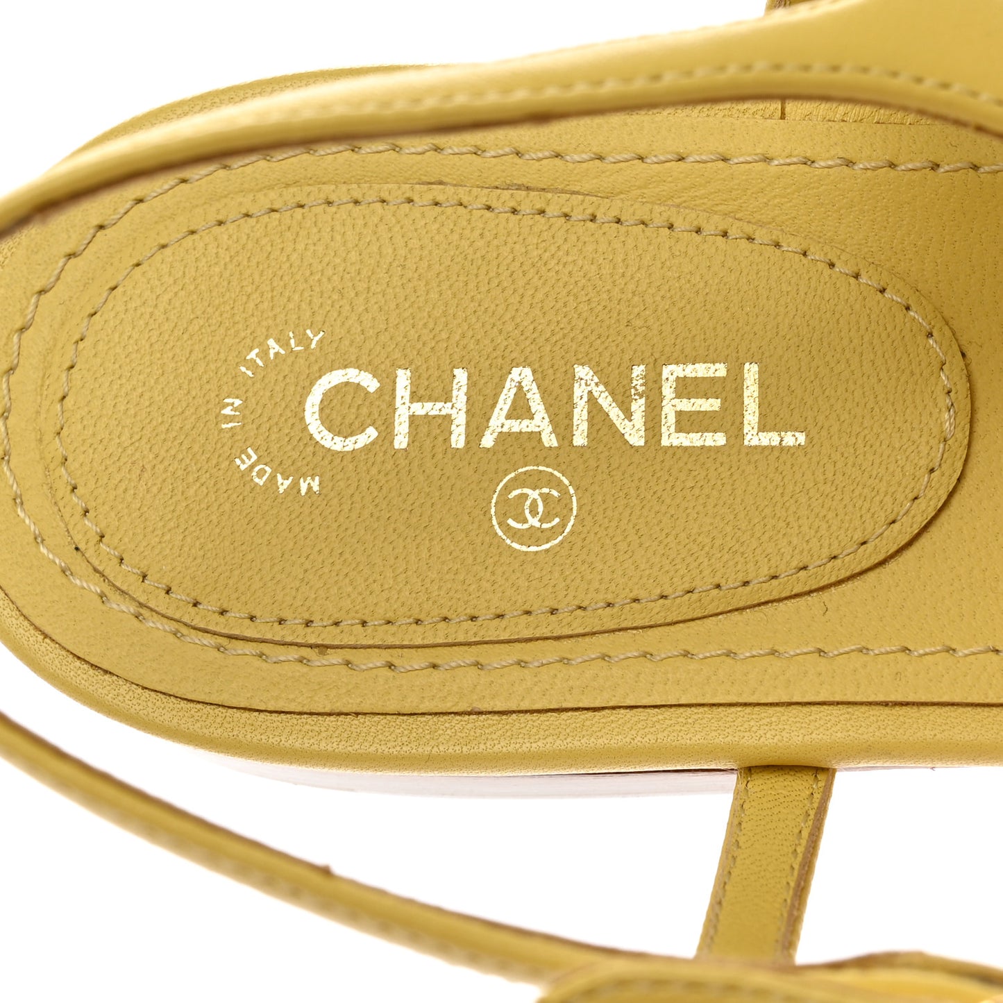 Lambskin CC Logo Thong Sandals 39.5 Yellow