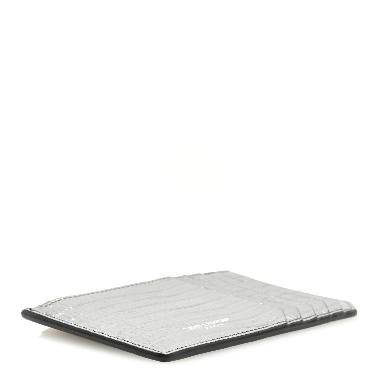 Calfskin Lizard Embossed 5 Fragments Zip Pouch Card Holder Graphite