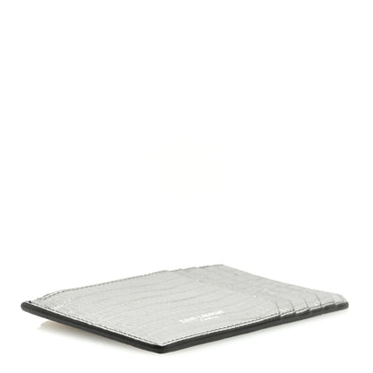 Saint Laurent Calfskin Lizard Embossed 5 Fragments Zip Pouch Card Holder Graphite 4 of 6
