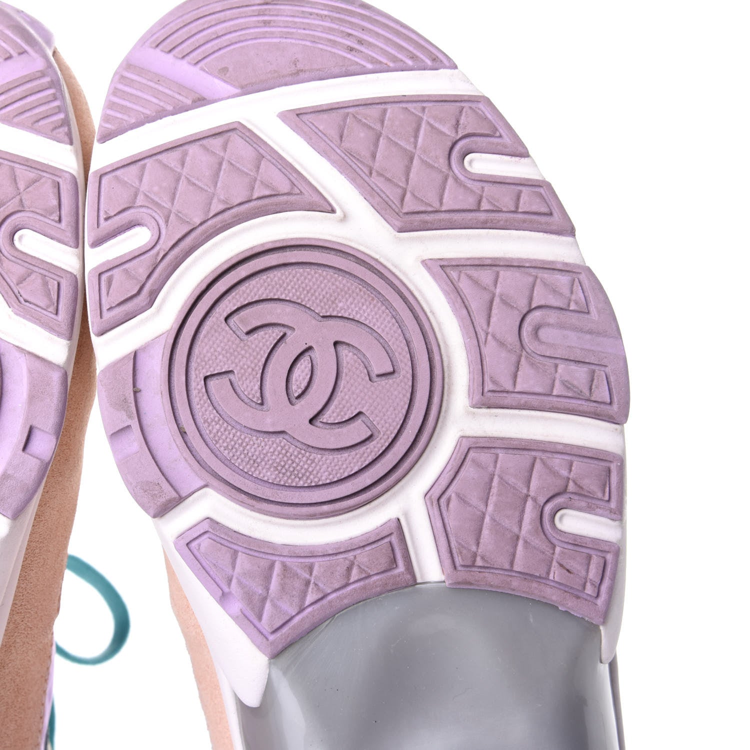Chanel Nylon Lambskin Suede Calfskin CC Sneakers 39 Green Purple Pink 8 of 10