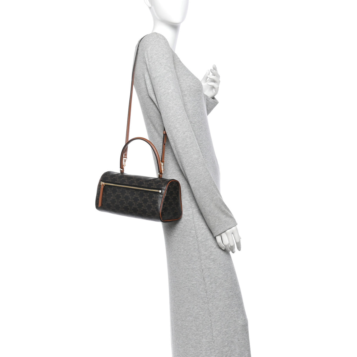 Celine Triomphe Canvas Calfskin Cylinder Bag Tan 2 of 9