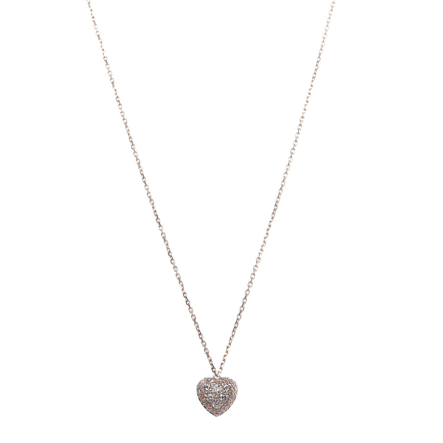 18K Pink Gold Diamond Heart Paved Pendant Necklace