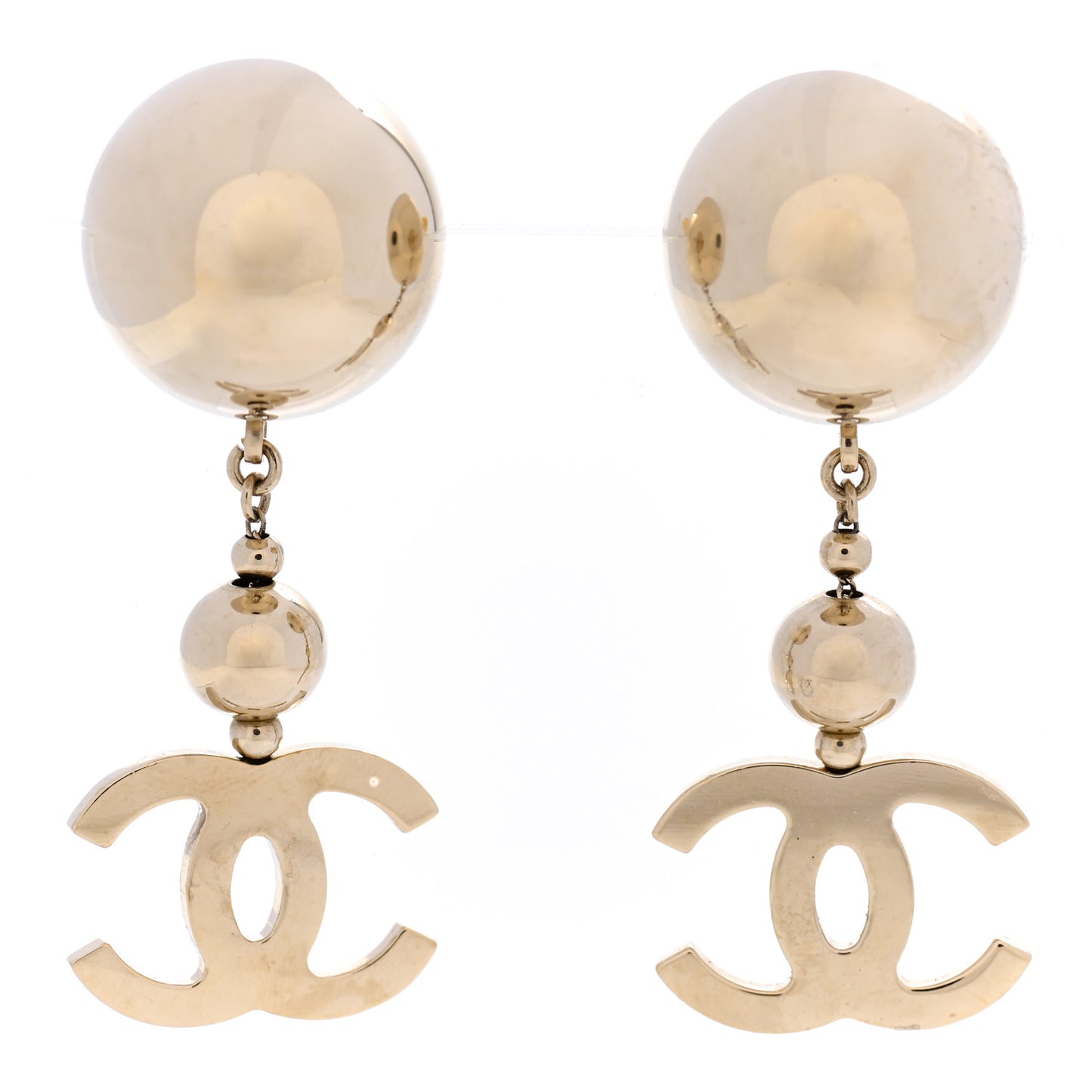 Metal CC Drop Earrings Gold