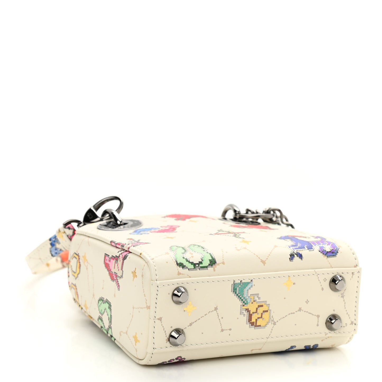 Smooth Calfskin Zodiac Pixel Printed Micro Lady Dior White Multicolor