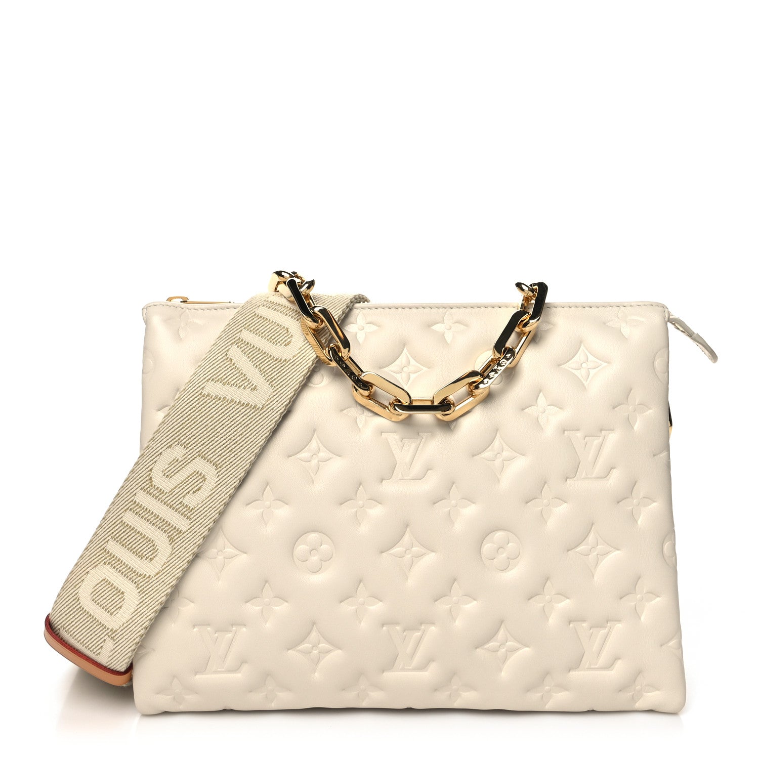 Louis Vuitton Lambskin Embossed Monogram Coussin PM Beige Cream 1 of 11