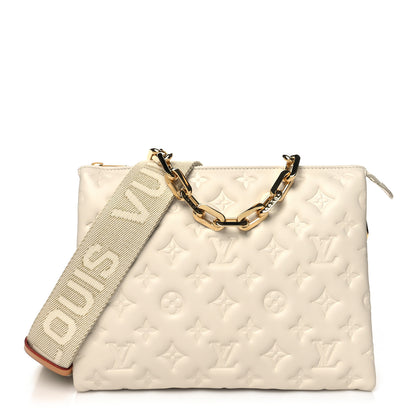 Louis Vuitton Lambskin Embossed Monogram Coussin PM Beige Cream 1 of 11