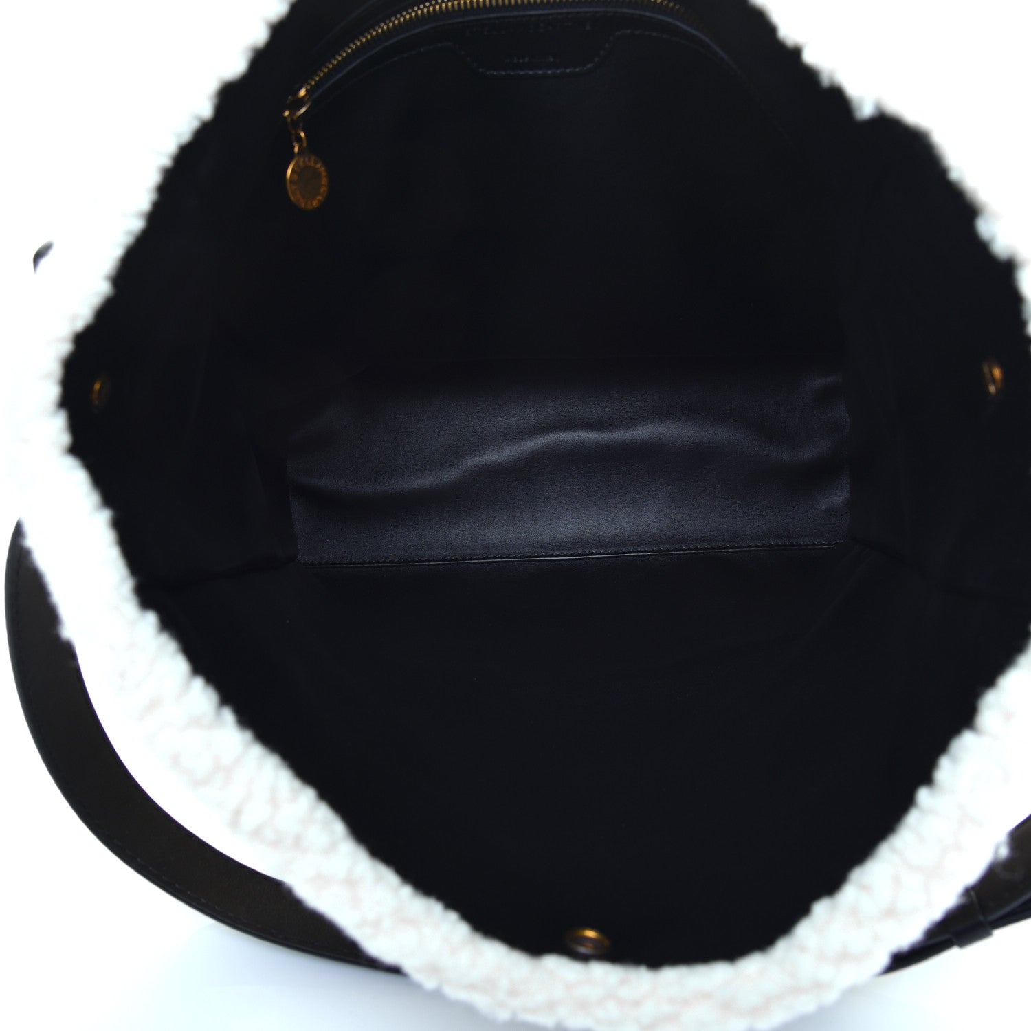 Stella McCartney Eco Alter Nappa Shearling Popper Bucket Bag Black White 5 of 8