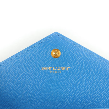 Saint Laurent Grain de Poudre Matelasse Chevron Small Monogram Wallet Blue Clair 5 of 8