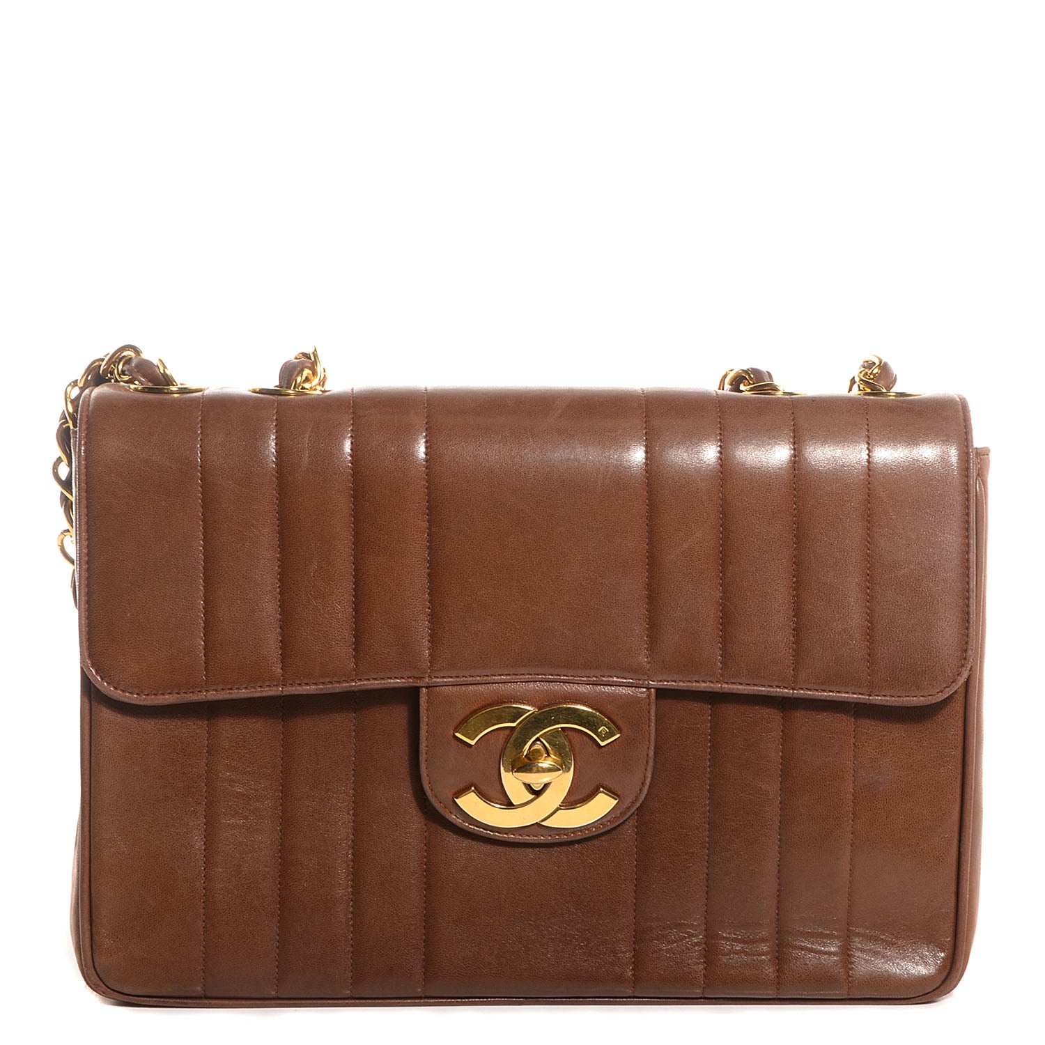 Chanel Lambskin Vertical Quilt Jumbo Flap Brown 1 of 7