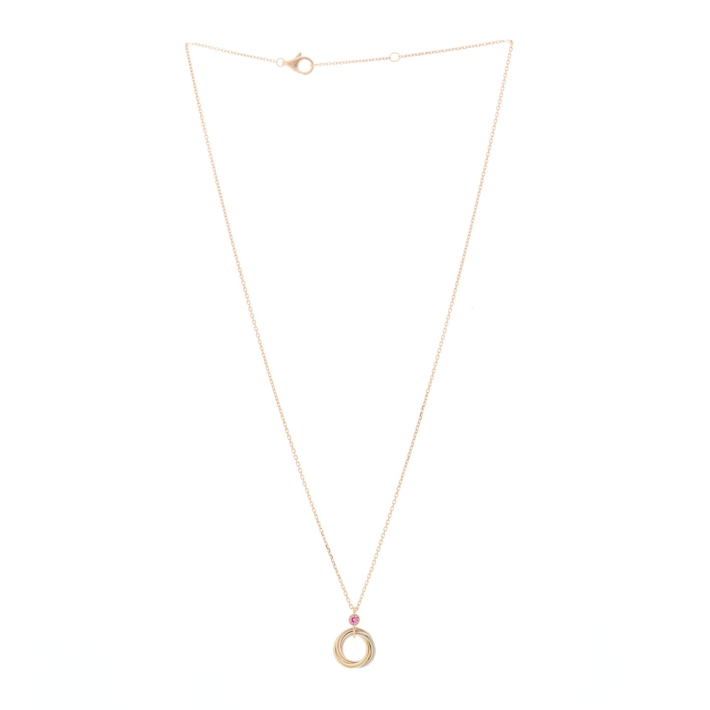 18K Pink Yellow White Gold Pink Spinel Trinity Pendant Necklace