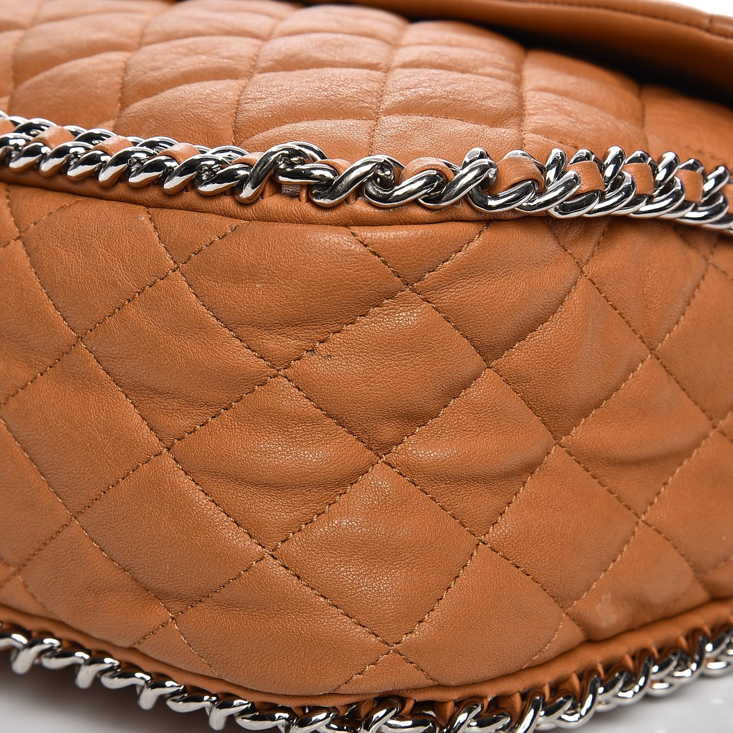 Washed Lambskin Chain Around Maxi Flap Bag Dark Beige