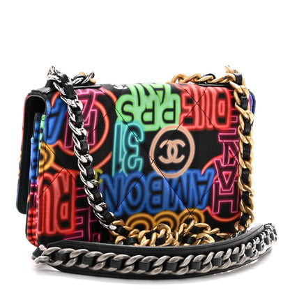 Chanel Fabric Printed Chanel 19 Wallet On Chain WOC Black Multicolor 3 of 12