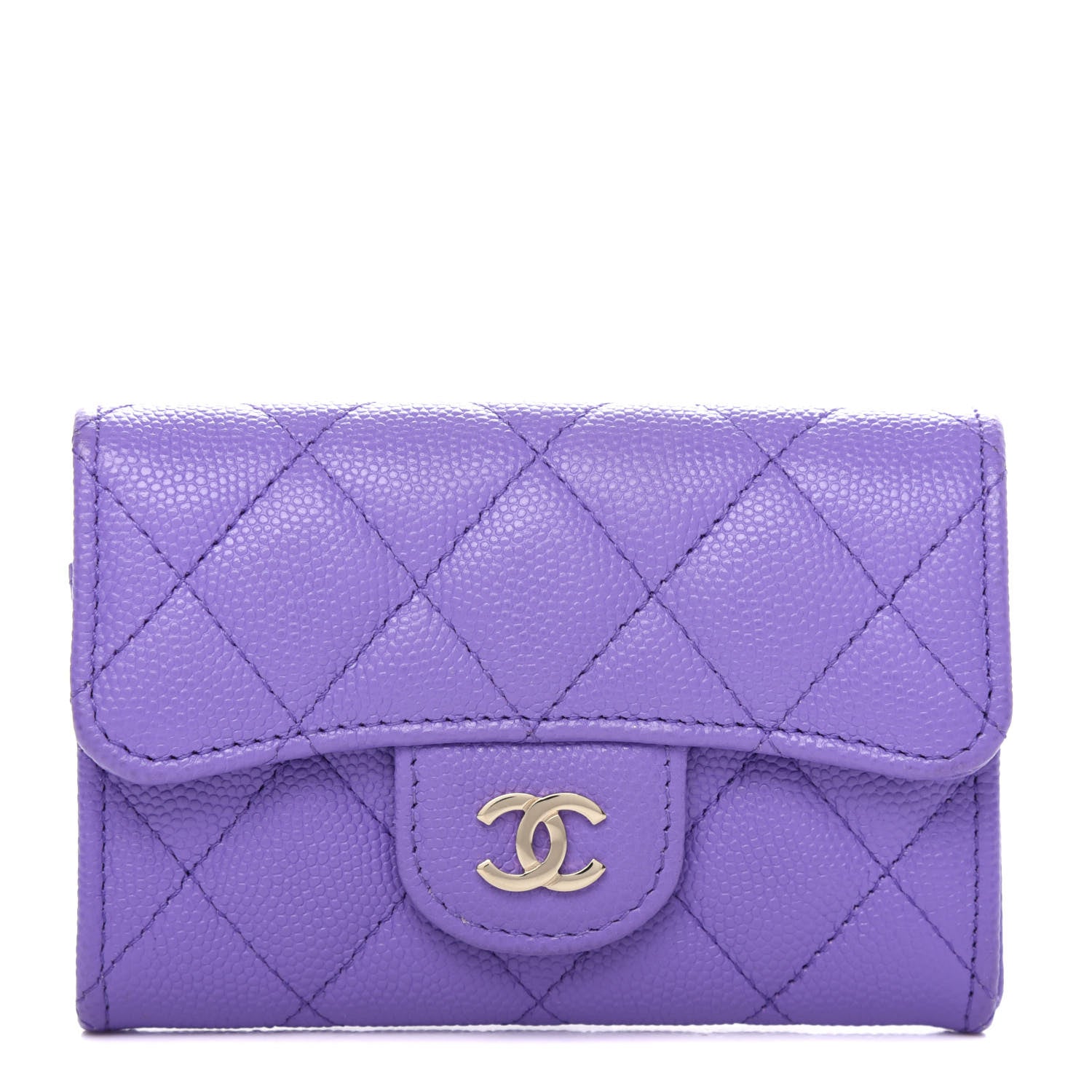 Chanel Caviar Quilted Flap Card Holder Wallet Purple 1 of 9