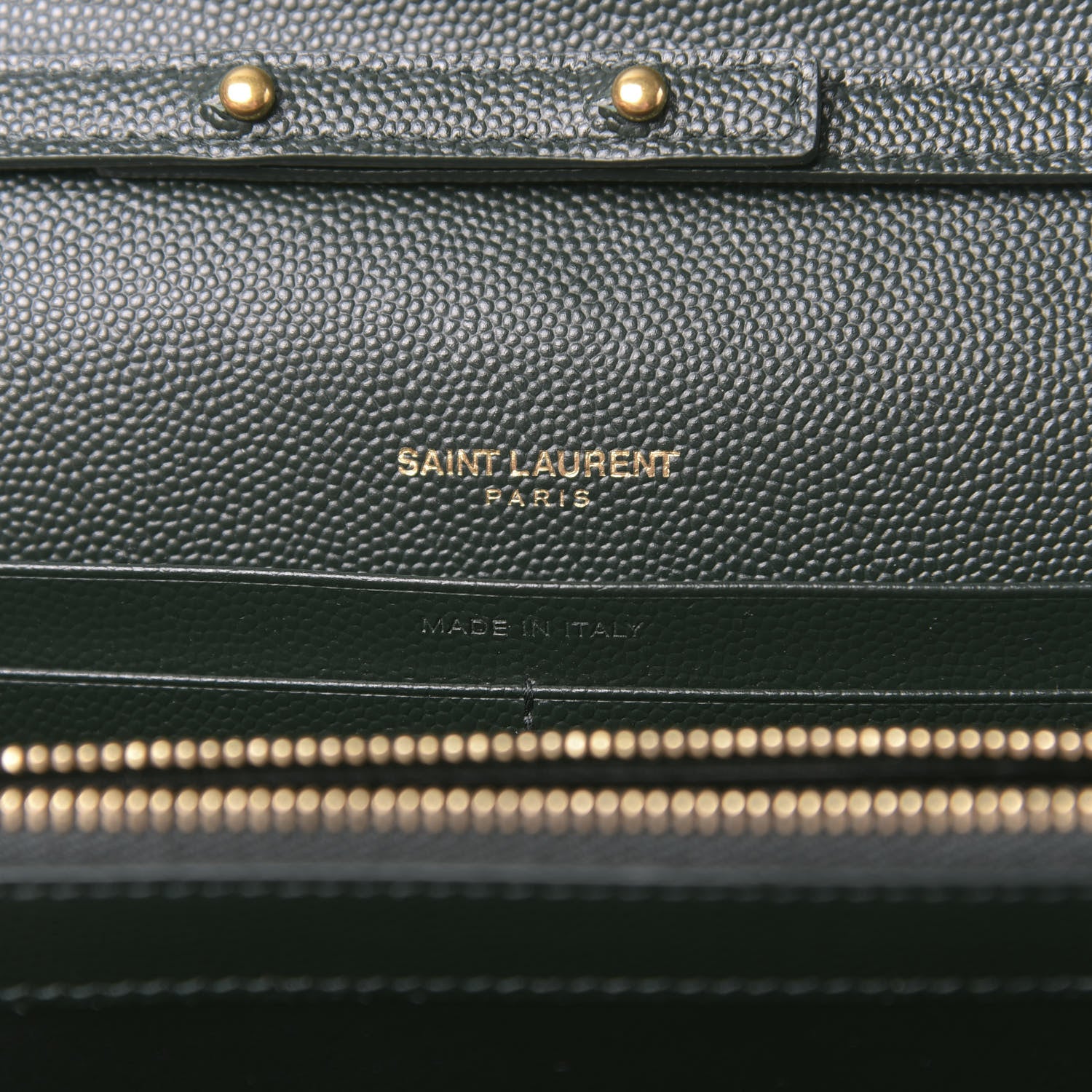 Saint Laurent Grain De Poudre Matelasse Chevron Monogram Chain Wallet Dark Green 6 of 10