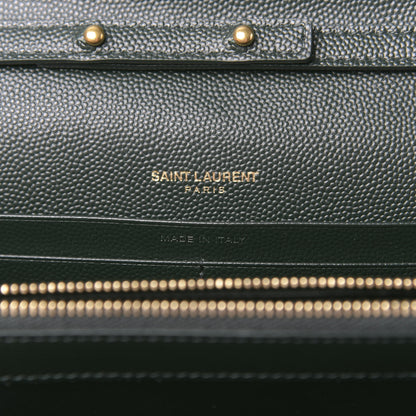 Saint Laurent Grain De Poudre Matelasse Chevron Monogram Chain Wallet Dark Green 6 of 10