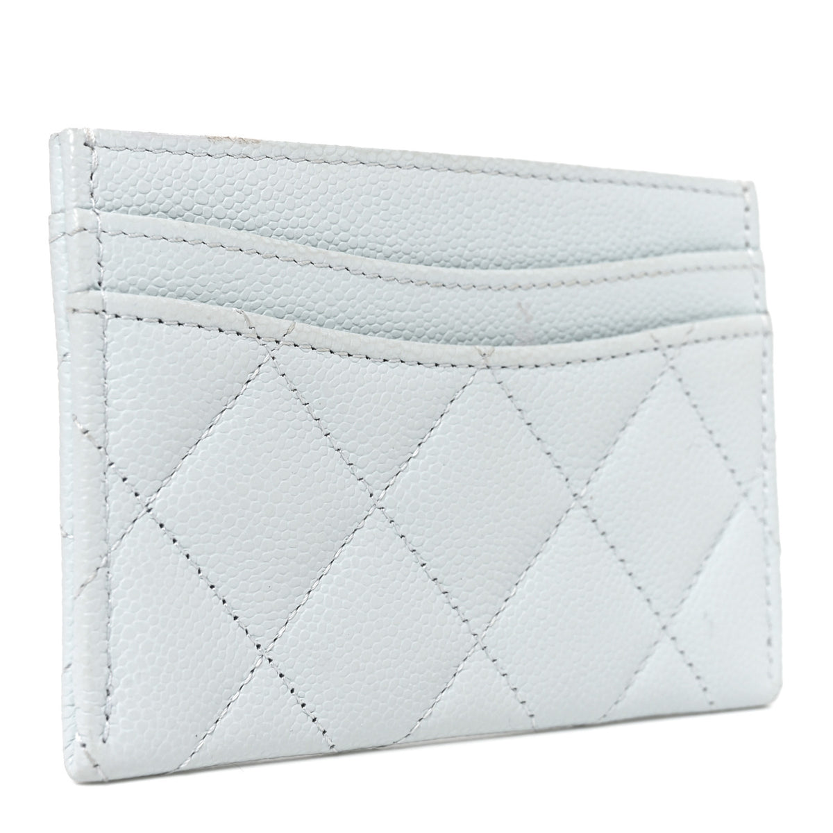 Caviar Quilted Card Holder Light Blue