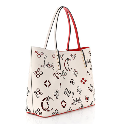 Christian Louboutin Calfskin Perforated Large Loubinthesky Cabarock Spikes Tote Snow 3 of 9